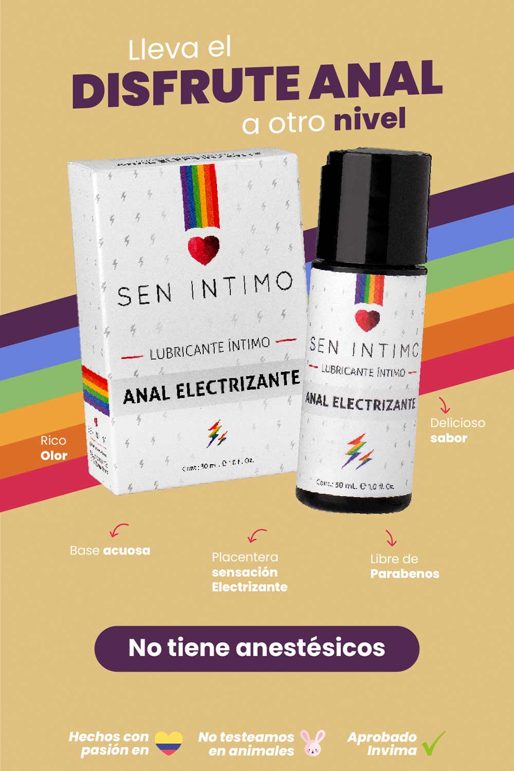 SEN INTIMO ELECTRIZANTE | Lubricante anal Base Agua 30 ml