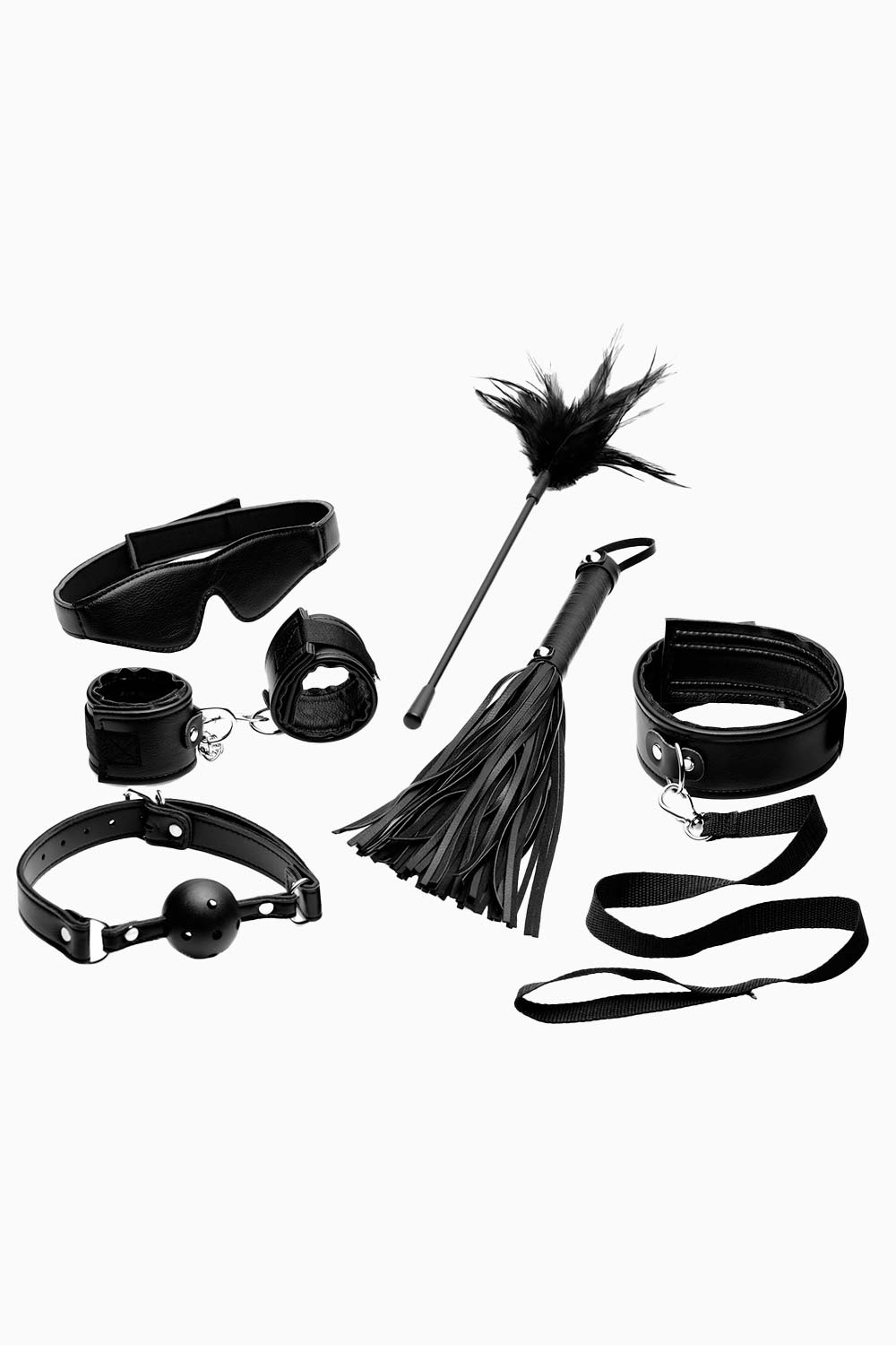Kit Bondage DOMÍNAME con 8 accesorios para principiantes, incluye esposas, collar, látigo, mordaza y antifaz